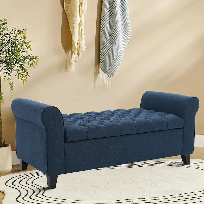 Banc de rangement capitonné moderne et élégant avec plateau relevable