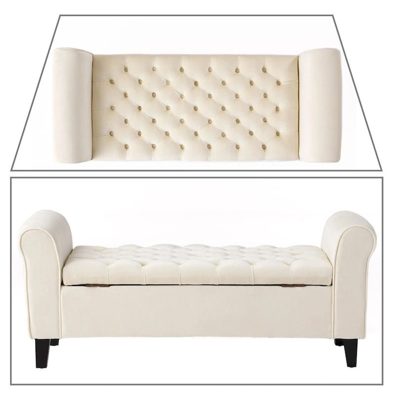 Banc de rangement capitonné moderne et élégant avec plateau relevable