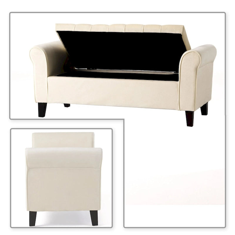 Banc de rangement capitonné moderne et élégant avec plateau relevable