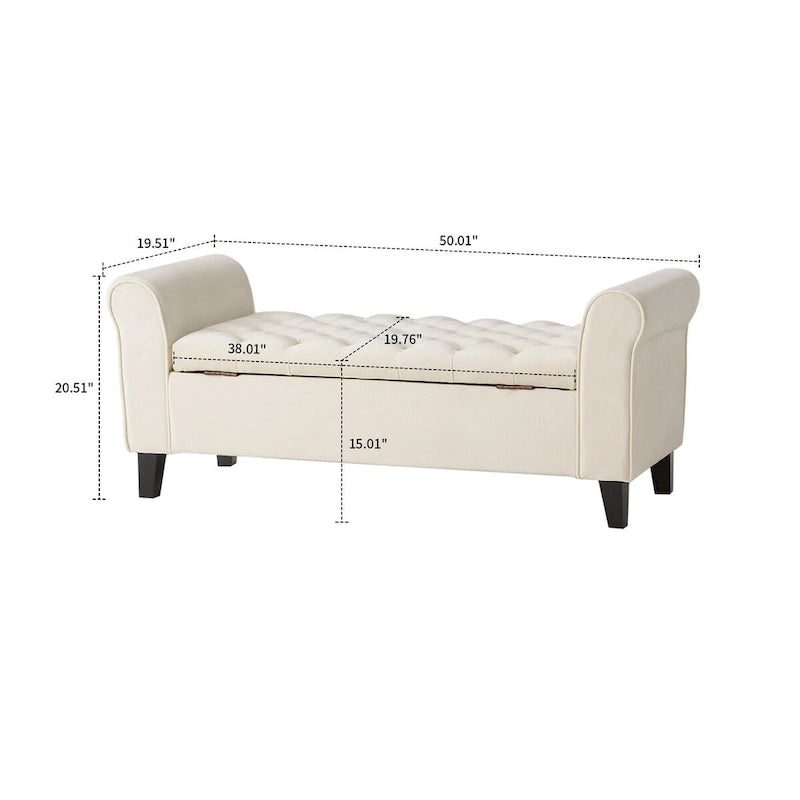 Banc de rangement capitonné moderne et élégant avec plateau relevable