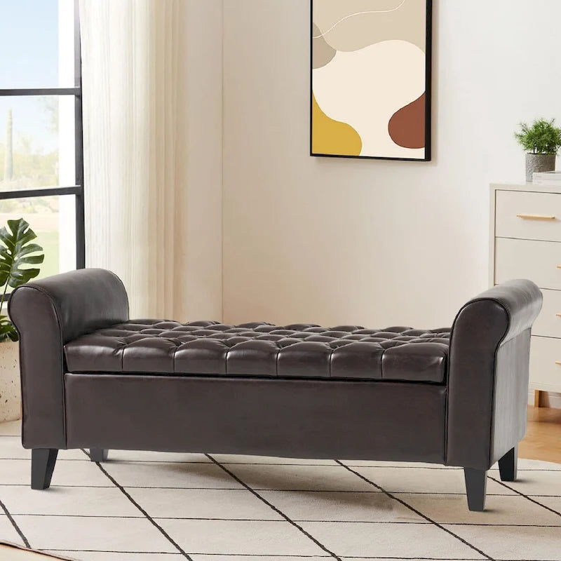 Banc de rangement capitonné moderne et élégant avec plateau relevable