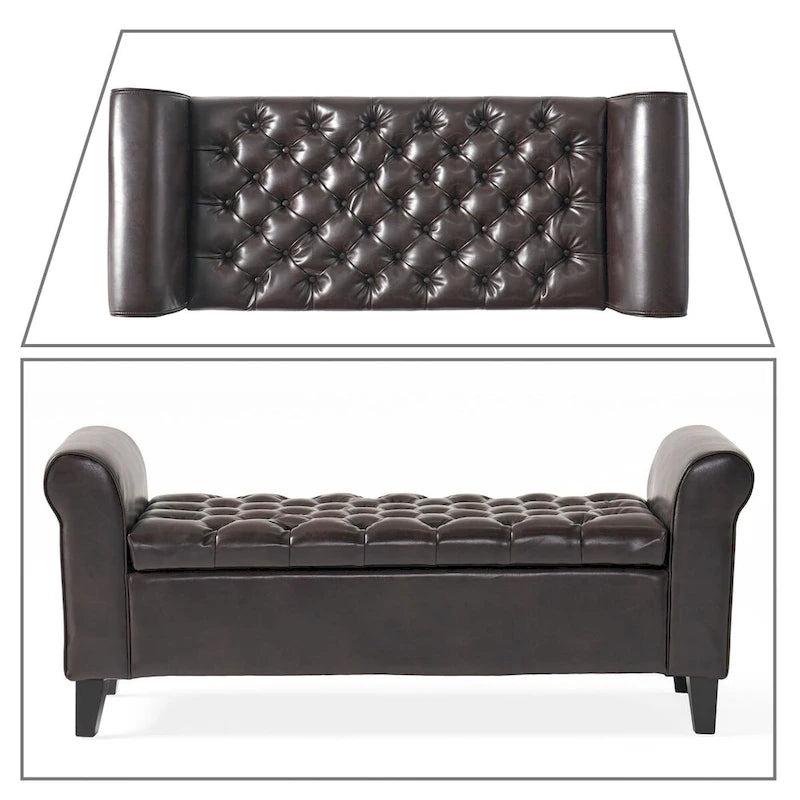 Banc de rangement capitonné moderne et élégant avec plateau relevable