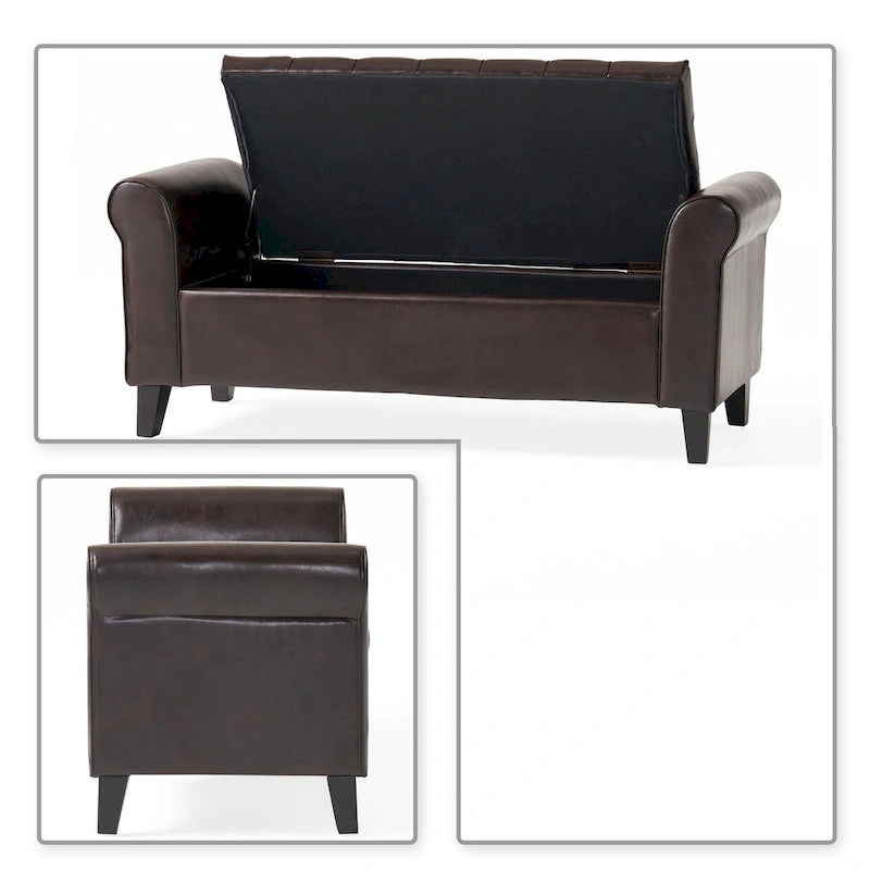 Banc de rangement capitonné moderne et élégant avec plateau relevable