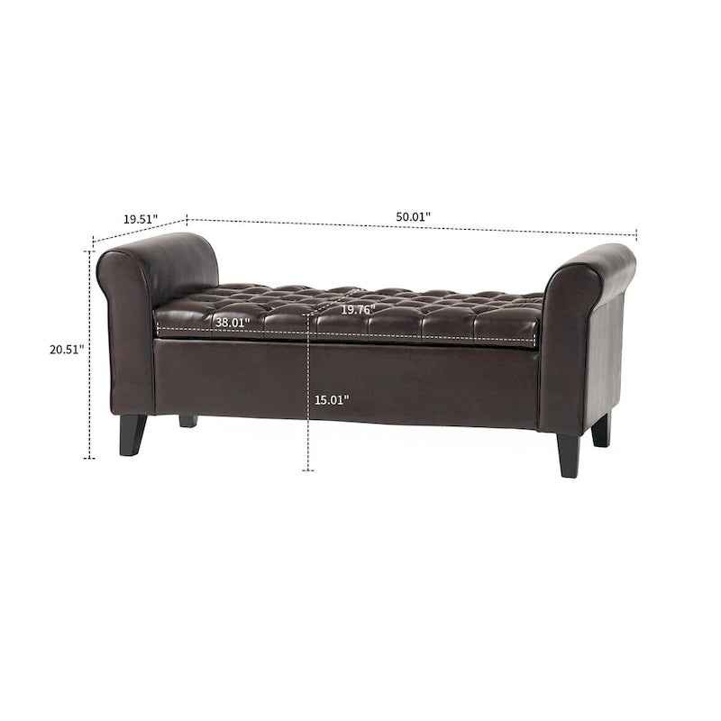 Banc de rangement capitonné moderne et élégant avec plateau relevable