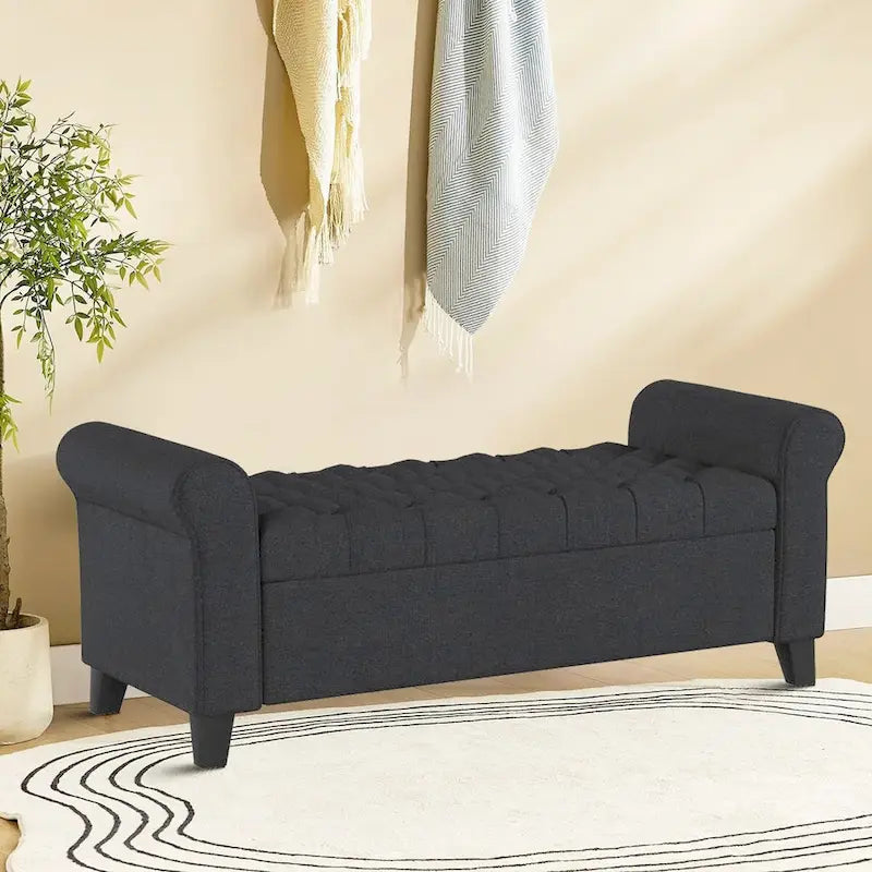 Banc de rangement capitonné moderne et élégant avec plateau relevable