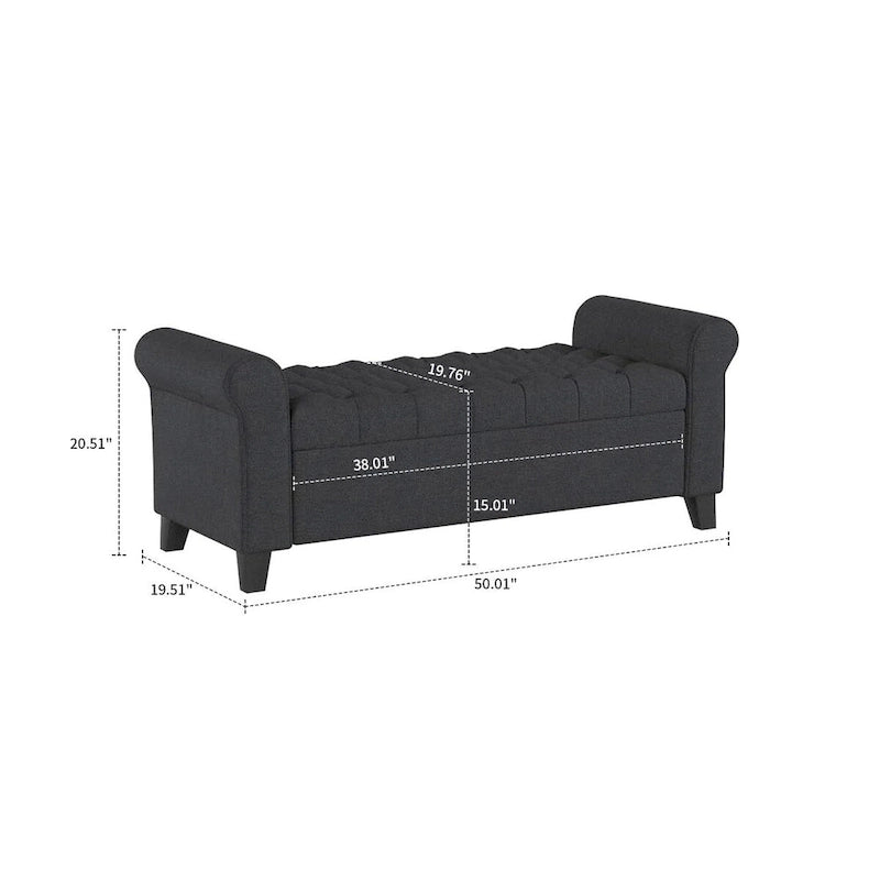 Banc de rangement capitonné moderne et élégant avec plateau relevable
