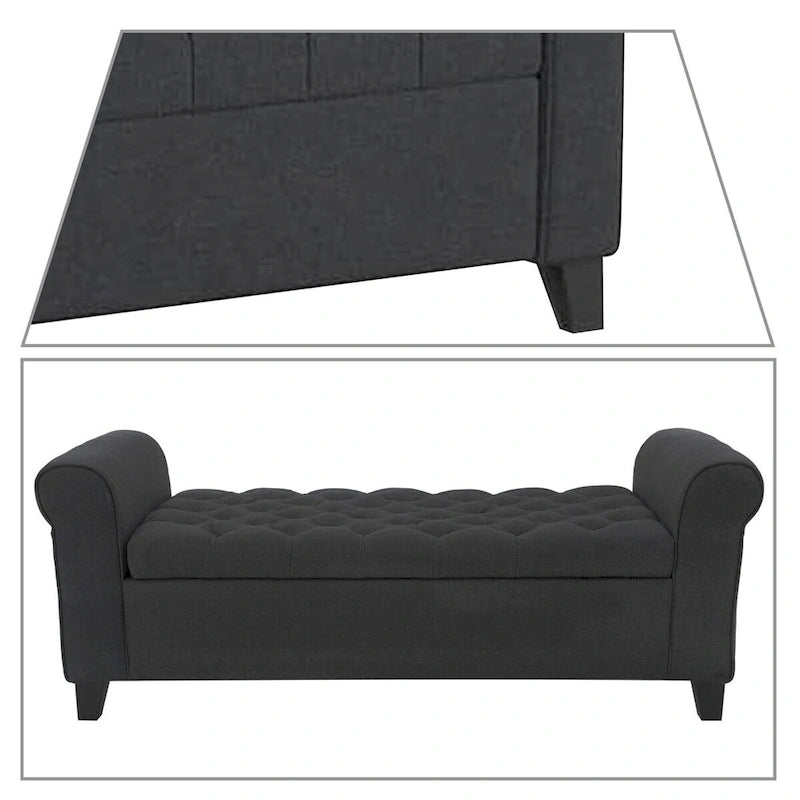 Banc de rangement capitonné moderne et élégant avec plateau relevable