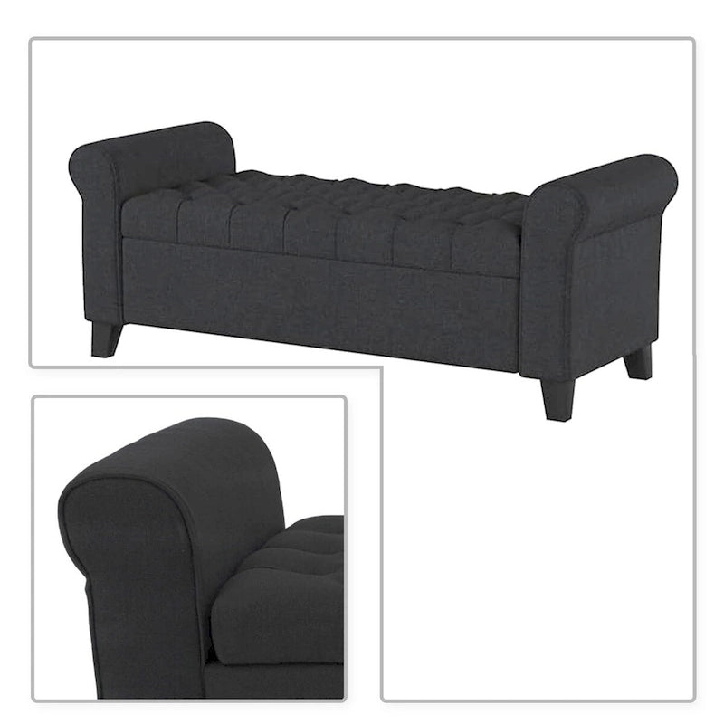 Banc de rangement capitonné moderne et élégant avec plateau relevable