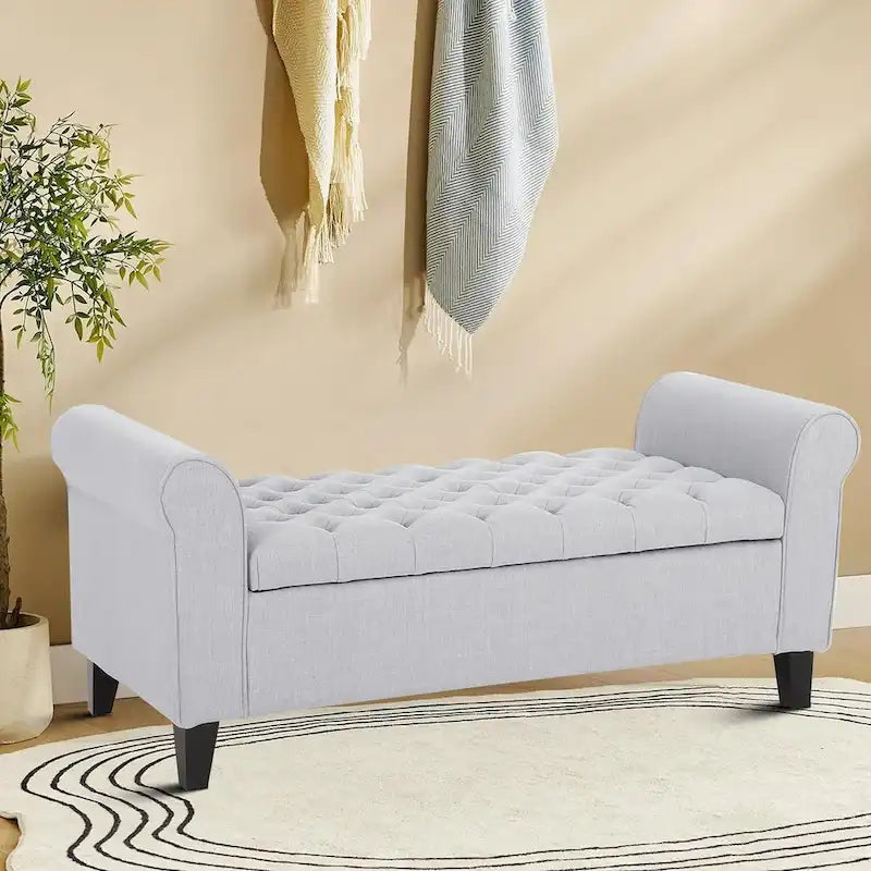 Banc de rangement capitonné moderne et élégant avec plateau relevable