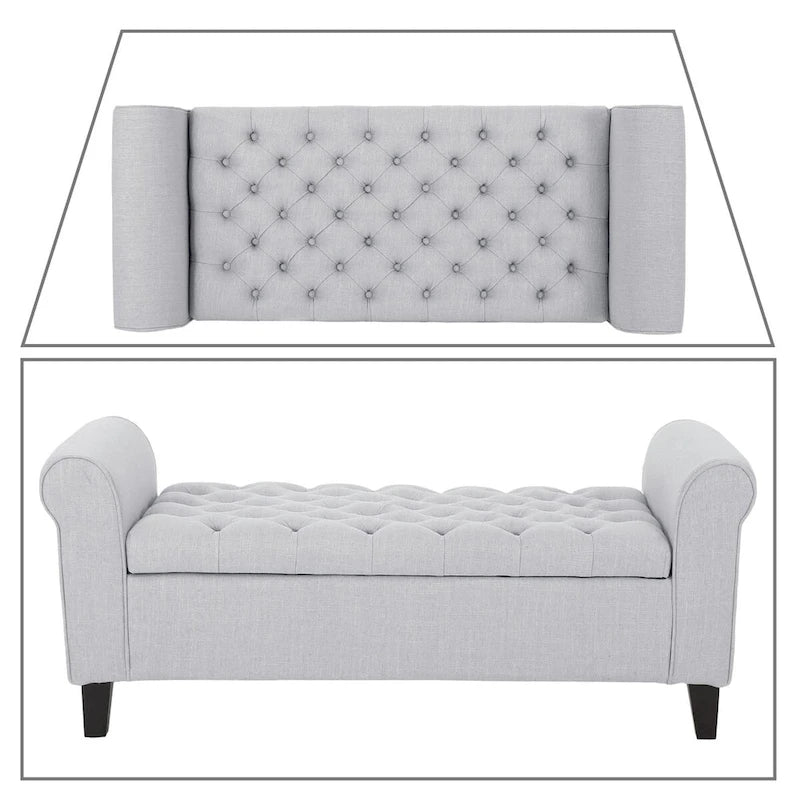 Banc de rangement capitonné moderne et élégant avec plateau relevable
