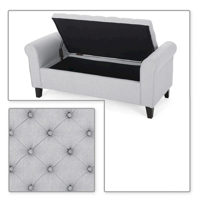 Banc de rangement capitonné moderne et élégant avec plateau relevable