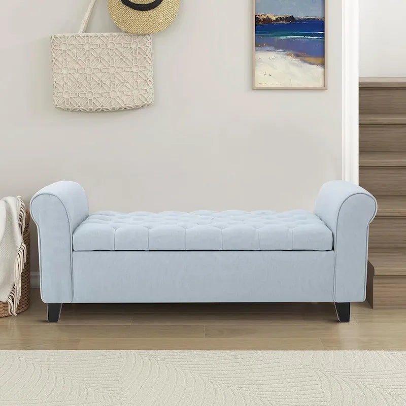 Banc de rangement capitonné moderne et élégant avec plateau relevable