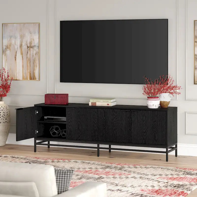 Un meuble TV rectangulaire, adapté aux téléviseurs d'une largeur maximale de 78 à 70 pouces.