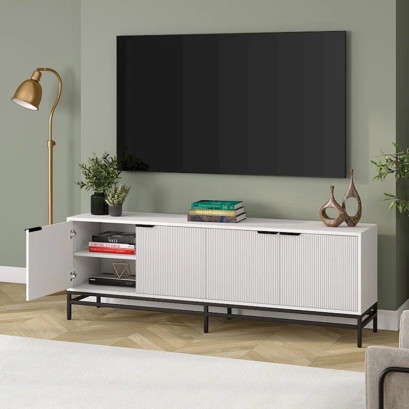 Un meuble TV rectangulaire, adapté aux téléviseurs d'une largeur maximale de 78 à 70 pouces.