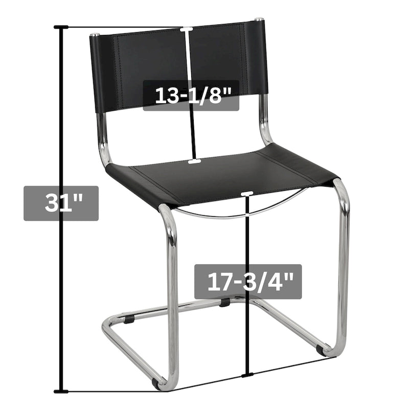 Fauteuils cantilever à structure chromée (disponibles en plusieurs coloris de similicuir).