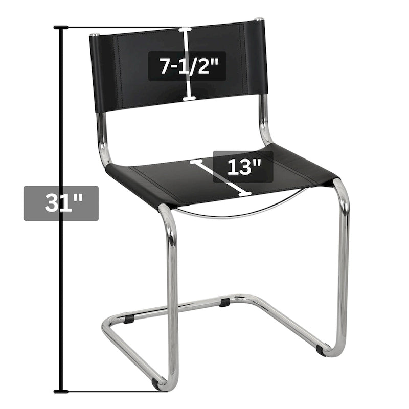 Fauteuils cantilever à structure chromée (disponibles en plusieurs coloris de similicuir).