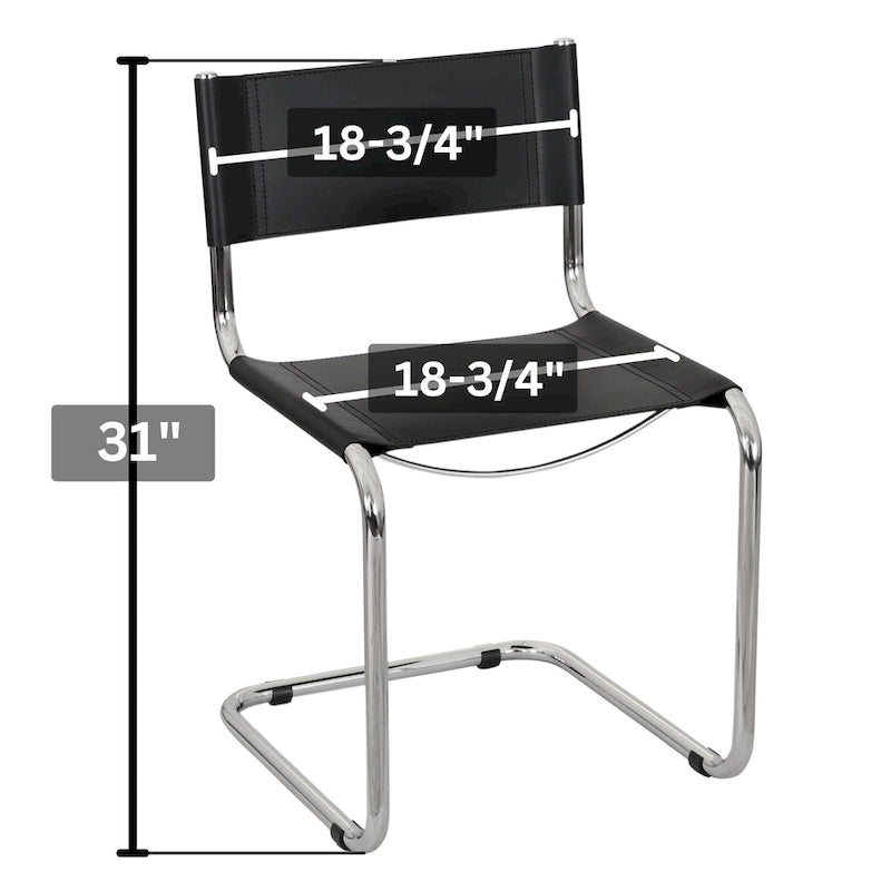 Fauteuils cantilever à structure chromée (disponibles en plusieurs coloris de similicuir).