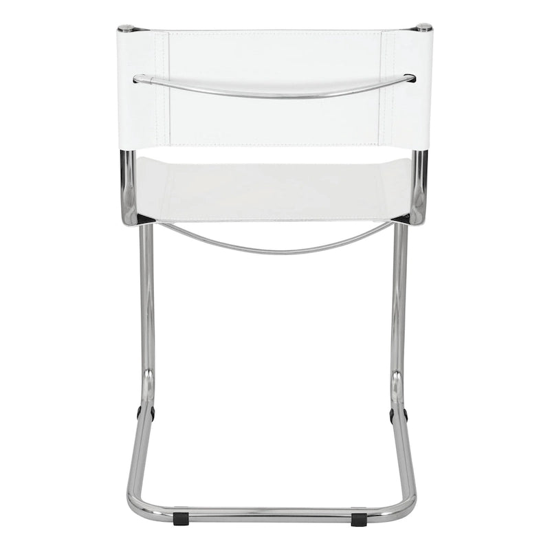 Fauteuils cantilever à structure chromée (disponibles en plusieurs coloris de similicuir).