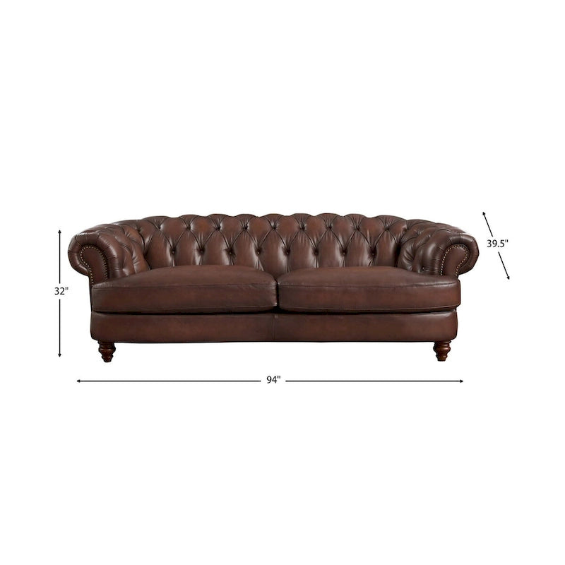 Canapé en cuir véritable, contenant du duvet, de la mousse à mémoire de forme et des ressorts.