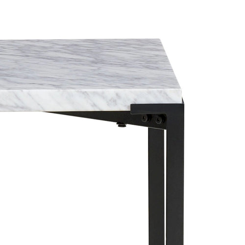 Table d'appoint moderne 20 pouces, dessus en marbre de Carrare, cadre en acier, gris lisse