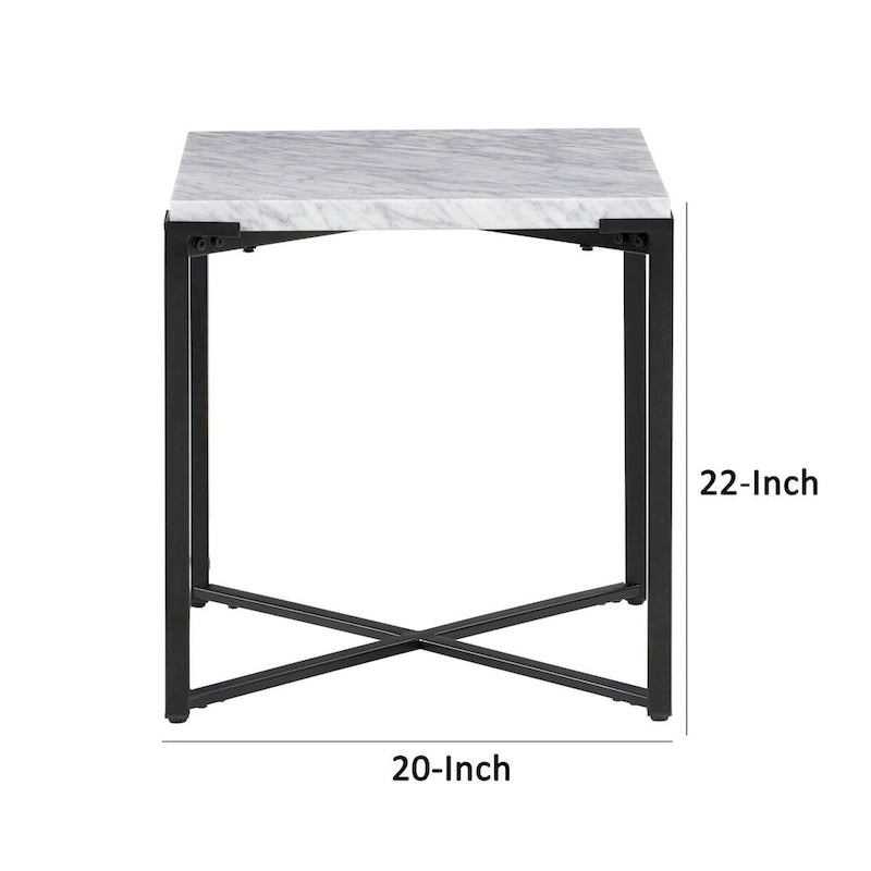 Table d'appoint moderne 20 pouces, dessus en marbre de Carrare, cadre en acier, gris lisse
