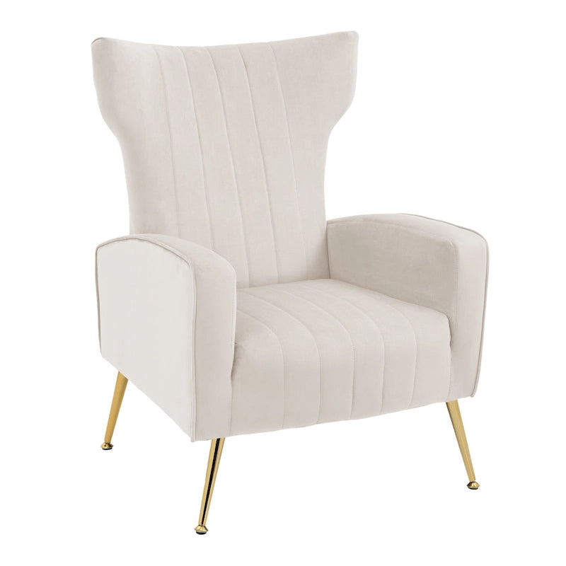 Fauteuil d'appoint à oreilles en velours rayé avec pieds en métal pour le salon
