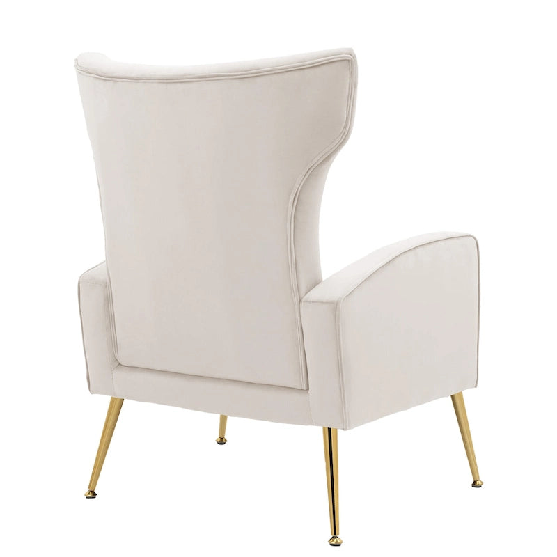 Fauteuil d'appoint à oreilles en velours rayé avec pieds en métal pour le salon