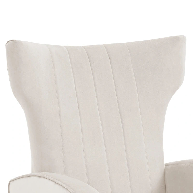 Fauteuil d'appoint à oreilles en velours rayé avec pieds en métal pour le salon