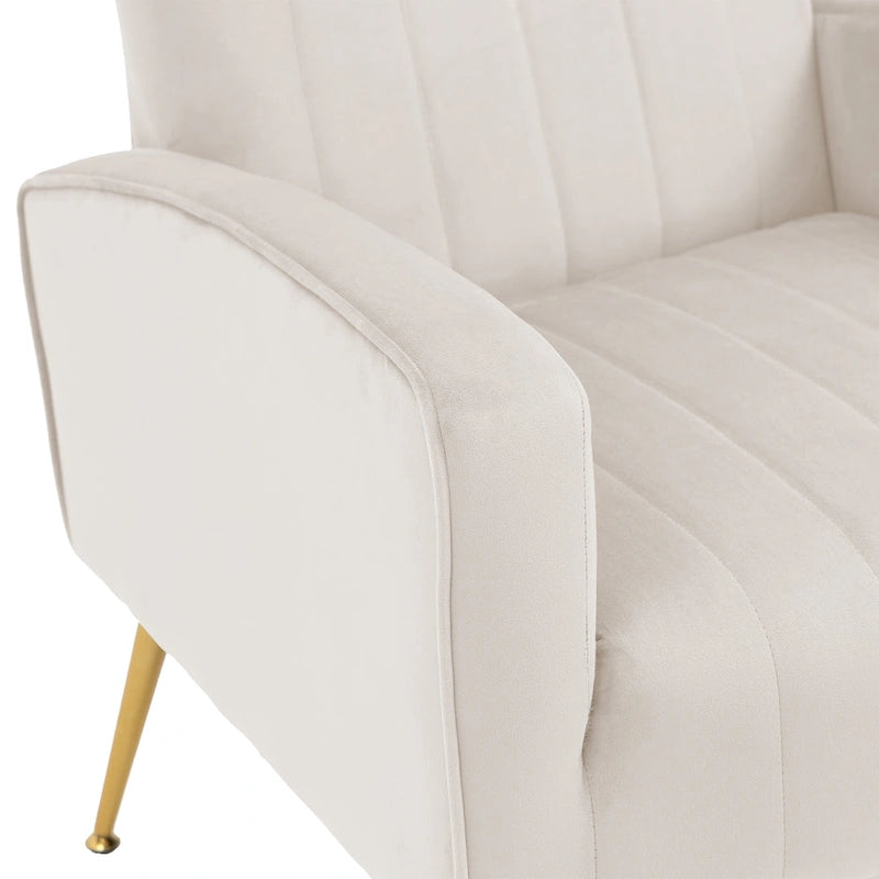 Fauteuil d'appoint à oreilles en velours rayé avec pieds en métal pour le salon