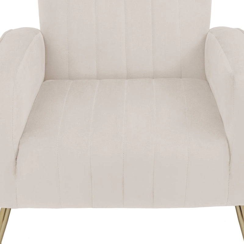 Fauteuil d'appoint à oreilles en velours rayé avec pieds en métal pour le salon