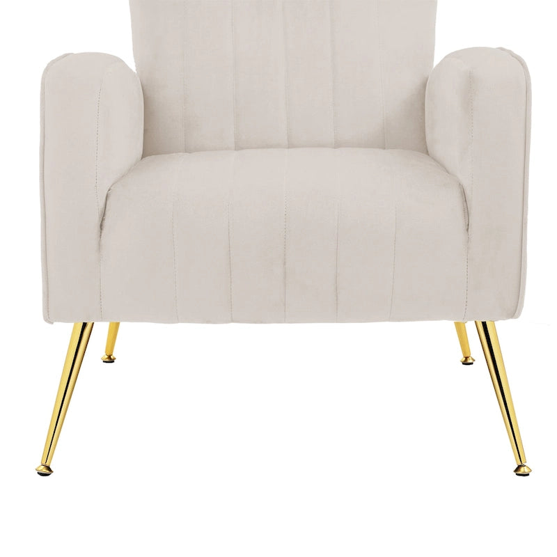 Fauteuil d'appoint à oreilles en velours rayé avec pieds en métal pour le salon