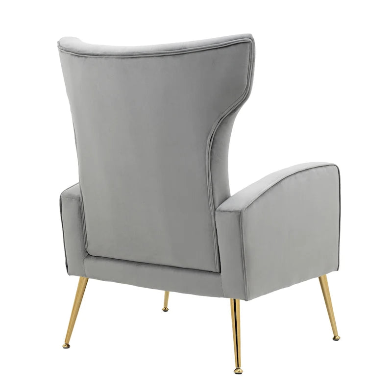 Fauteuil d'appoint à oreilles en velours rayé avec pieds en métal pour le salon