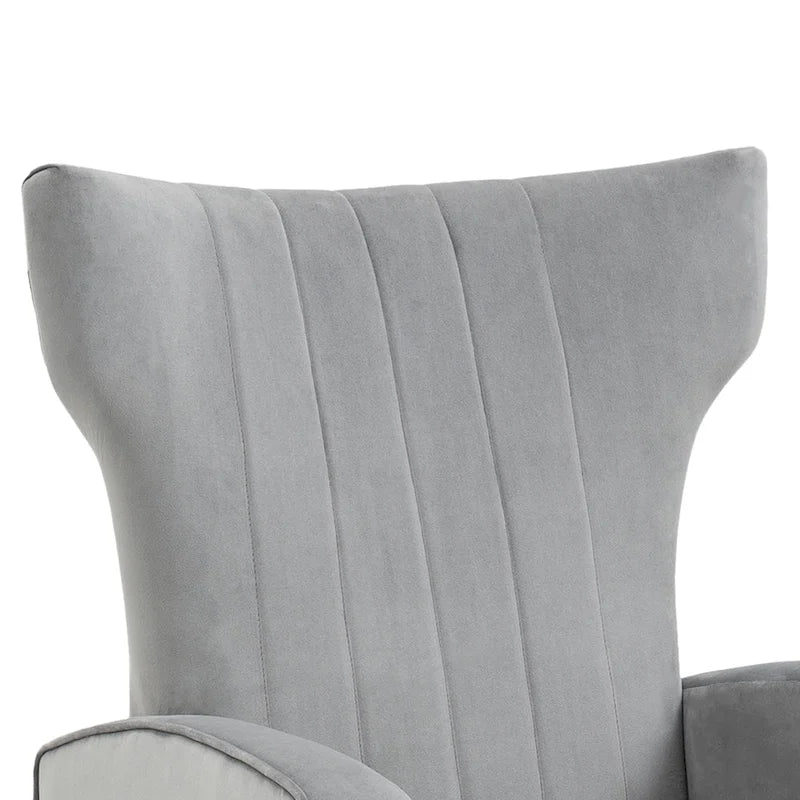 Fauteuil d'appoint à oreilles en velours rayé avec pieds en métal pour le salon