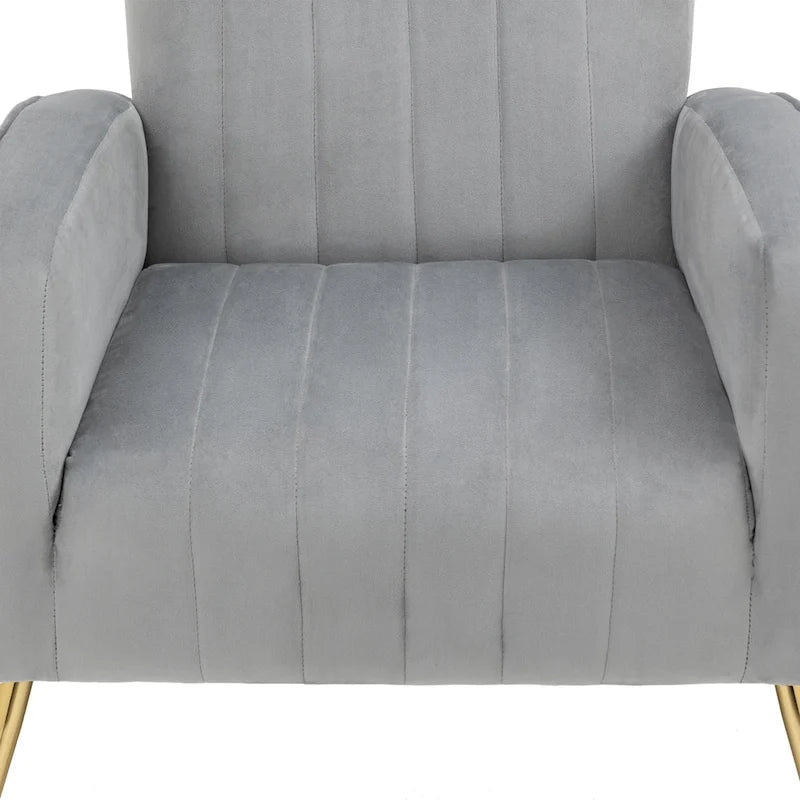 Fauteuil d'appoint à oreilles en velours rayé avec pieds en métal pour le salon