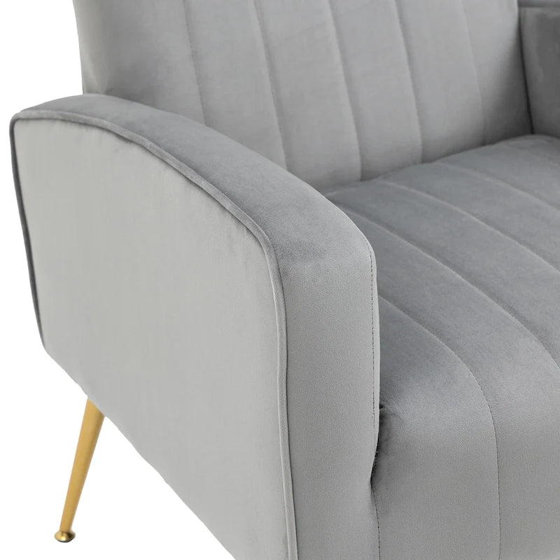 Fauteuil d'appoint à oreilles en velours rayé avec pieds en métal pour le salon