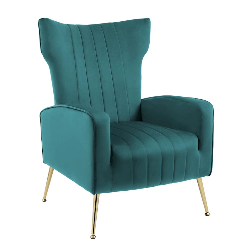 Fauteuil d'appoint à oreilles en velours rayé avec pieds en métal pour le salon