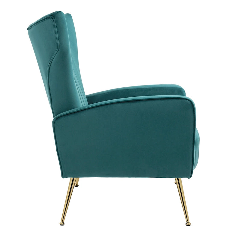 Fauteuil d'appoint à oreilles en velours rayé avec pieds en métal pour le salon