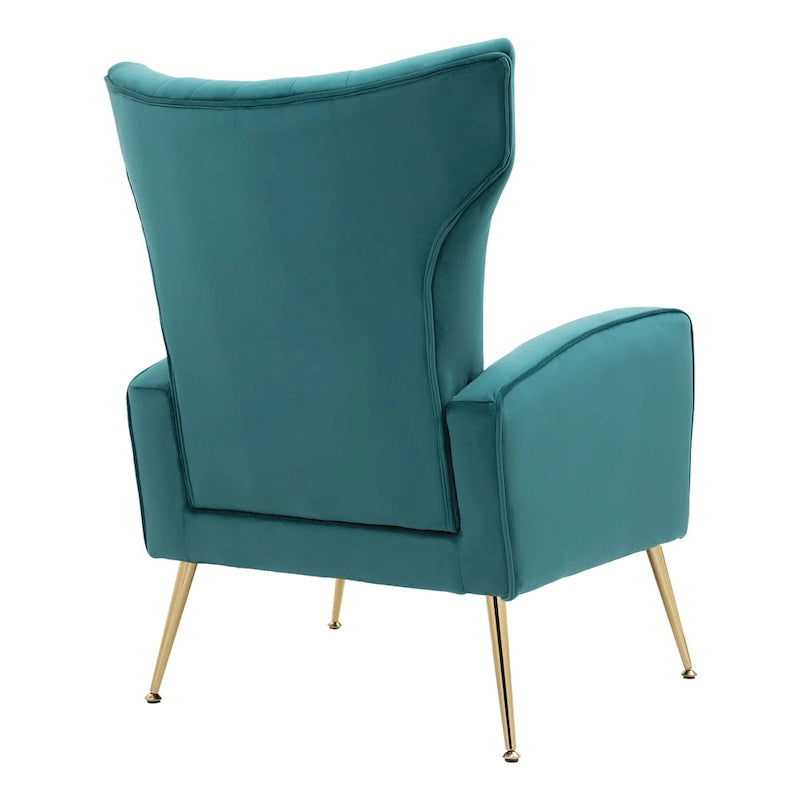 Fauteuil d'appoint à oreilles en velours rayé avec pieds en métal pour le salon