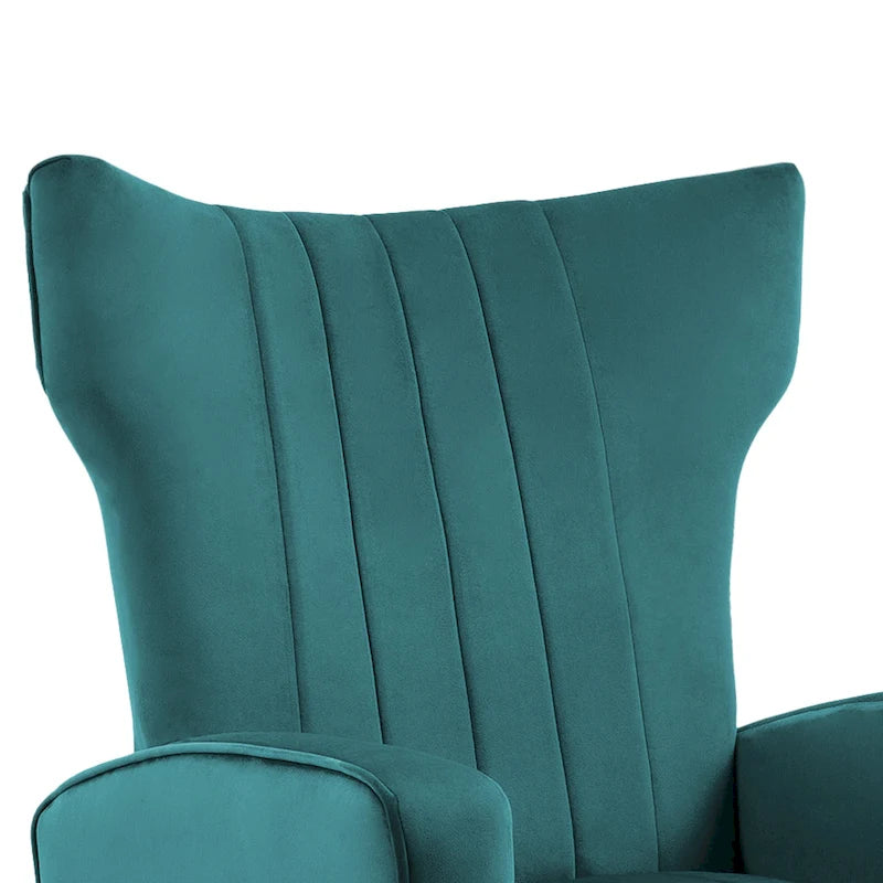 Fauteuil d'appoint à oreilles en velours rayé avec pieds en métal pour le salon