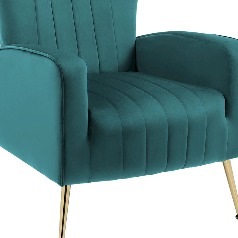 Fauteuil d'appoint à oreilles en velours rayé avec pieds en métal pour le salon
