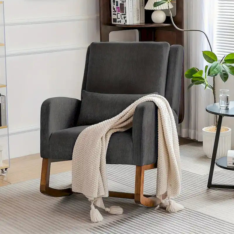 Fauteuil à bascule, Fauteuil à bascule rembourré d'intérieur pour salon, Fauteuil à bascule moderne avec oreiller