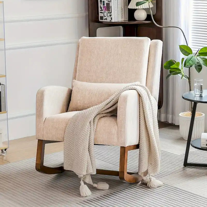 Fauteuil à bascule, Fauteuil à bascule rembourré d'intérieur pour salon, Fauteuil à bascule moderne avec oreiller