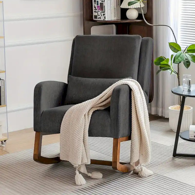 Fauteuil à bascule, Fauteuil à bascule rembourré d'intérieur pour salon, Fauteuil à bascule moderne avec oreiller