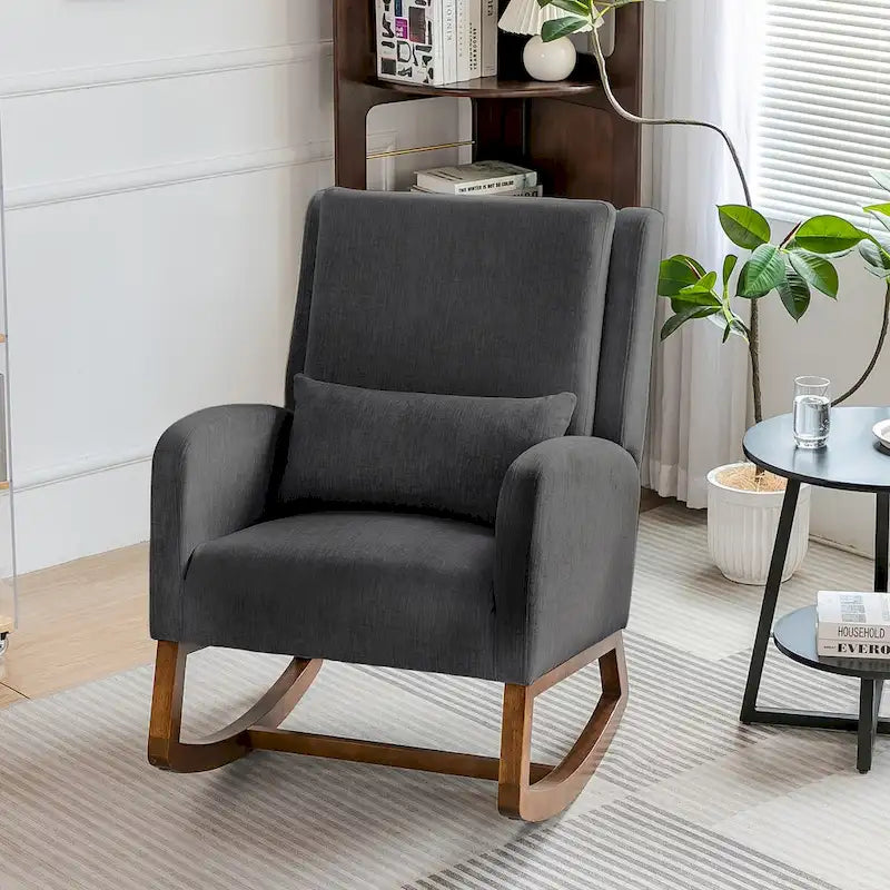 Fauteuil à bascule, Fauteuil à bascule rembourré d'intérieur pour salon, Fauteuil à bascule moderne avec oreiller