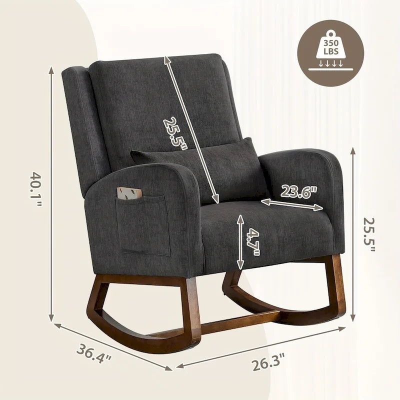 Fauteuil à bascule, Fauteuil à bascule rembourré d'intérieur pour salon, Fauteuil à bascule moderne avec oreiller