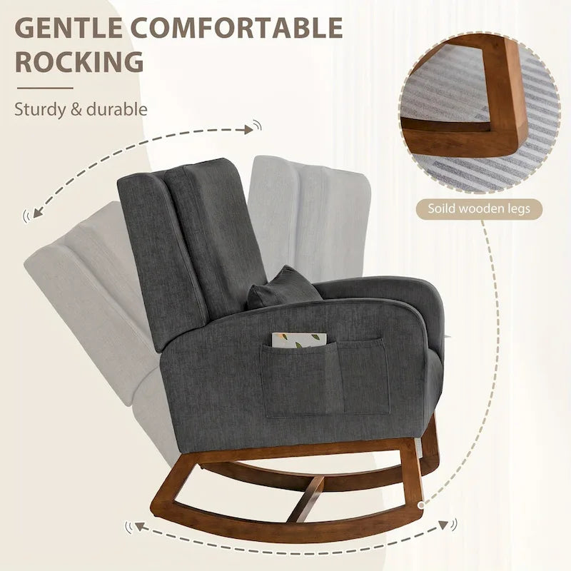Fauteuil à bascule, Fauteuil à bascule rembourré d'intérieur pour salon, Fauteuil à bascule moderne avec oreiller