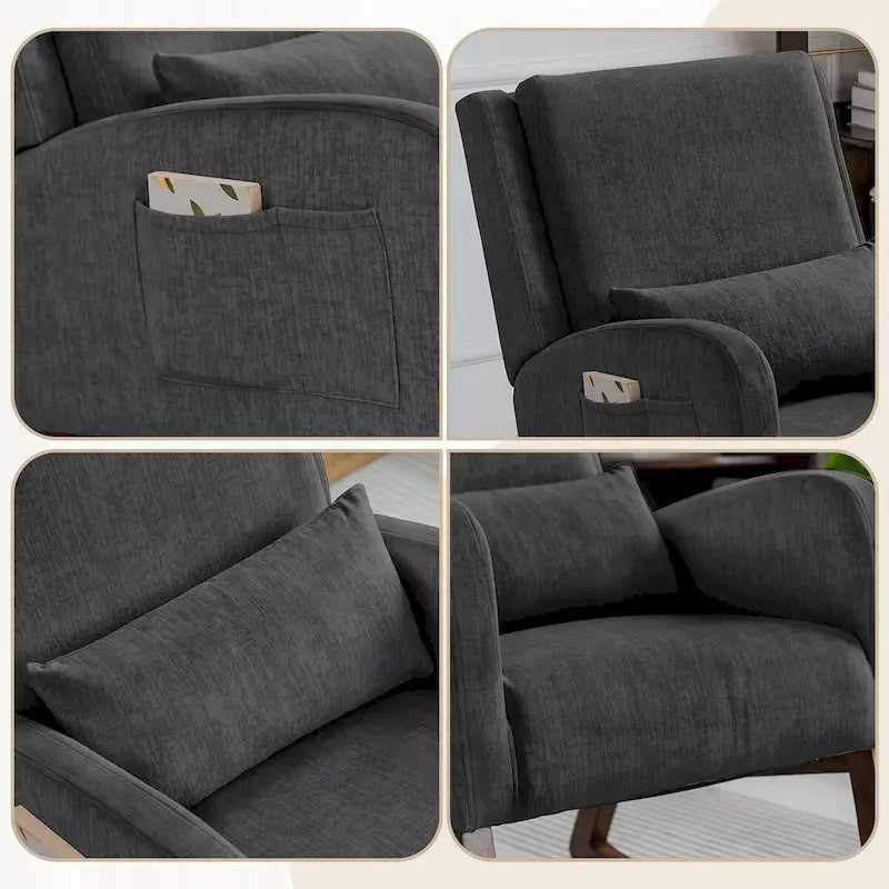 Fauteuil à bascule, Fauteuil à bascule rembourré d'intérieur pour salon, Fauteuil à bascule moderne avec oreiller