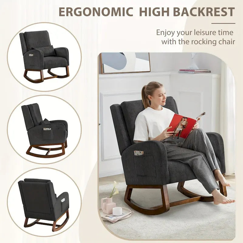 Fauteuil à bascule, Fauteuil à bascule rembourré d'intérieur pour salon, Fauteuil à bascule moderne avec oreiller