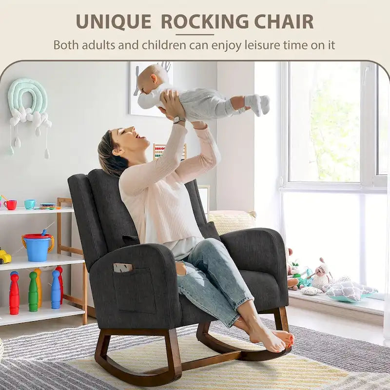 Fauteuil à bascule, Fauteuil à bascule rembourré d'intérieur pour salon, Fauteuil à bascule moderne avec oreiller