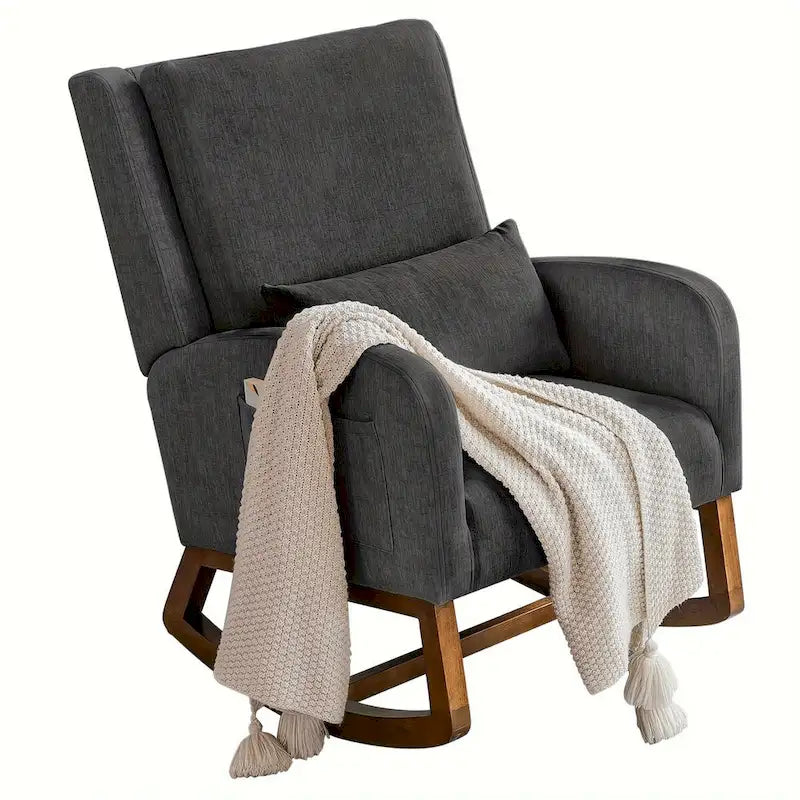 Fauteuil à bascule, Fauteuil à bascule rembourré d'intérieur pour salon, Fauteuil à bascule moderne avec oreiller